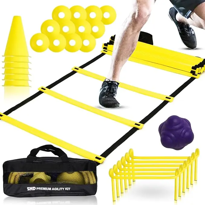 AT Sports 22 Yards Pro Agility Speed Ladder & Cones Football Training Equipment for Kids & Adults Kit Agility Training Footwork Drills | Hurdles Goalkeeper Training Equipment
