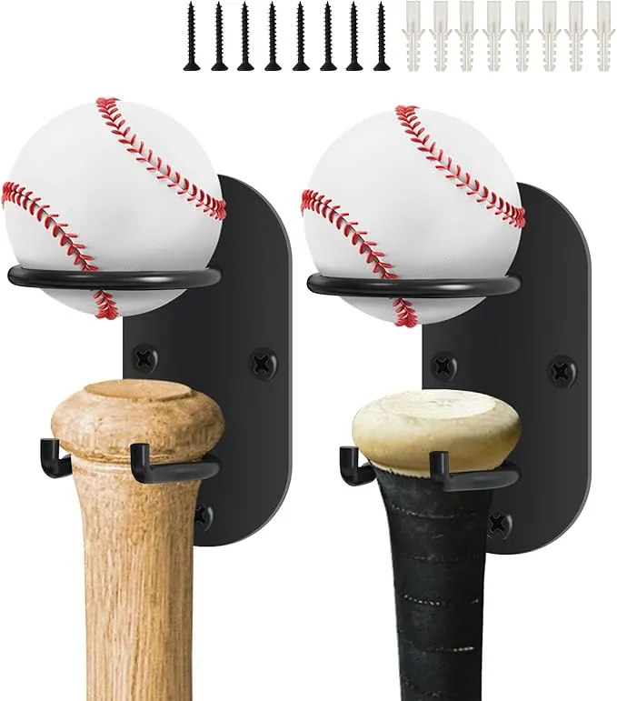 AT Sports 2 Pack Black Metal Baseball Bat Display and Storage