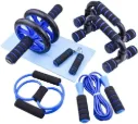 AT Sports 7-IN-1 Ab Roller Wheel Set With, 2 Push-up Bars, Resistance Band, Skipping Rope, Hand Grip And Knee Pad, Fitness Workout At Home Gym, Multi-functional Sports Equipment Father's Day Gifts