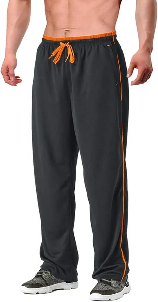AT Sports Men's Tracksuit Bottoms Mesh Jogging Sweat Pants with Zipper Pockets Open Bottom Athletic Pants Loose Fit (S)
