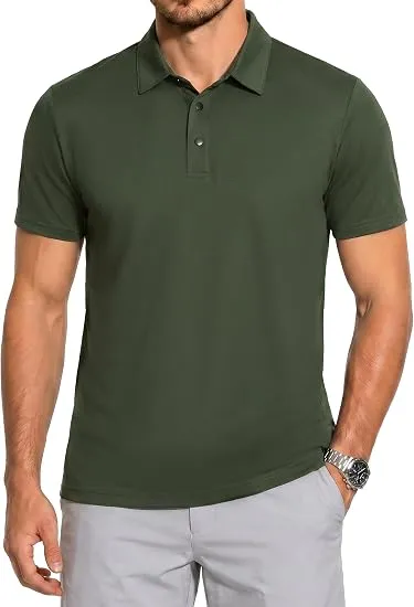 AT Sports Mens Polo Shirts Snap Button Quick Dry Golf Short Sleeve Tops S-3XL