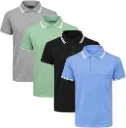 AT Sports Mens Tip Polo Shirt Pique Pocket Ribbed Cotton Tshirt