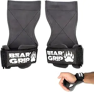 AT Sports BEAR GRIP Multi Grip Straps/Hooks – Premium Heavy-Duty Weight Lifting Straps with Wrist Support (Size L)