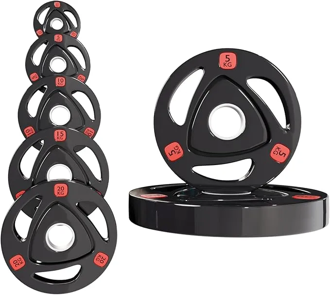 AT Sports Olympic Weight Plates Discs for Barbell Bar - 2 Inch (2") / 50mm Hole - Rubber Coated Cast Iron Weights Tri Grip Range of Weights and Sizes